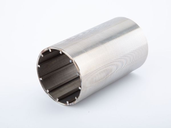 A wedge wire screen cylinder placed diagonally