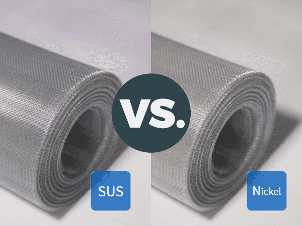 A roll of stainless steel and a roll of nickel woven wire mesh.