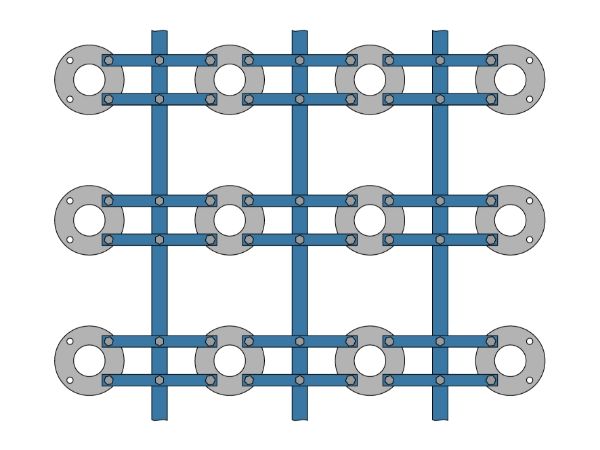 Parallel hold down bars are installed between flange holes and the installation plate.