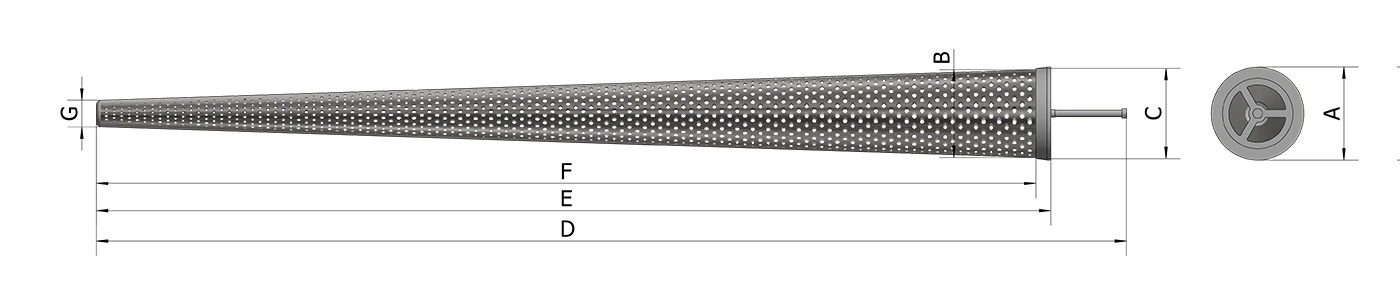 A perforated drill pipe screen drawing with annotations