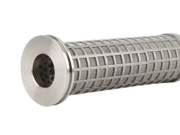 A candle filter with perforated metal as the support layer