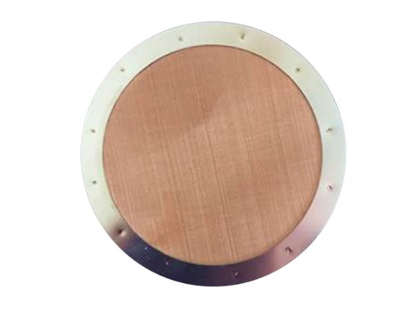 A rimmed copper polymer extruder screen is displayed.