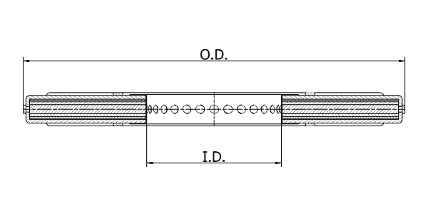 Polymer leaf disc filter plan marked with inner and outer diameters