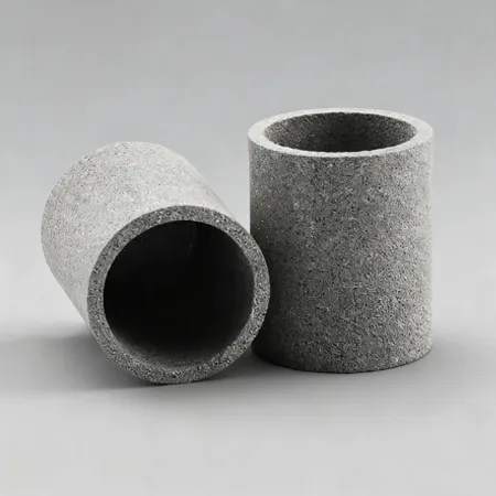 Sintered porous cups on a gray background