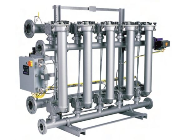 Multiple connected tubular backwash filters are displayed.