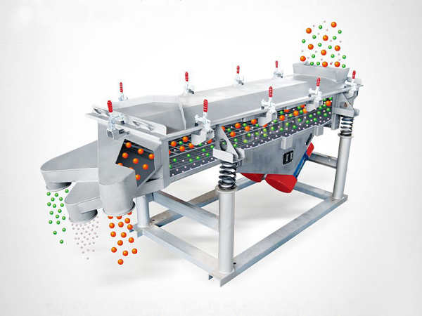 Vibrating sieve machine with wire mesh screens, separating colorful particles