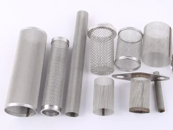 Assorted metallic wire mesh tubes displayed on a white background